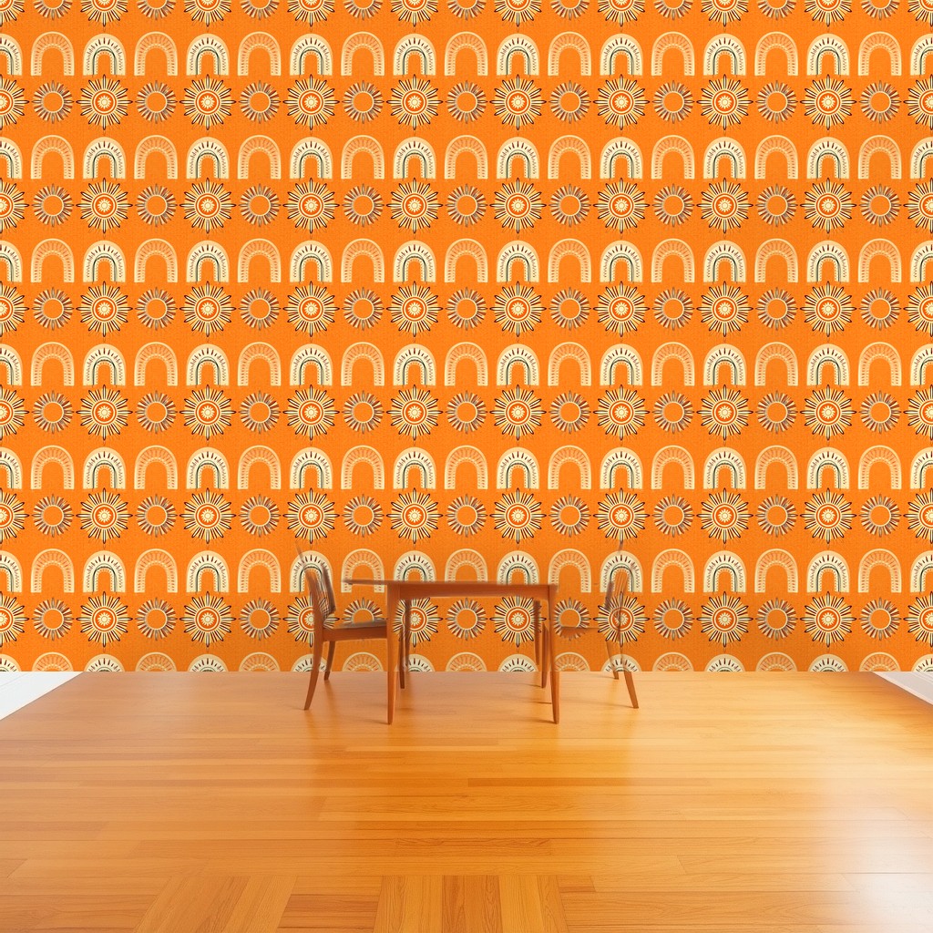Boho Sun Tiles — Terracotta & Ochre Block Print in a dining
