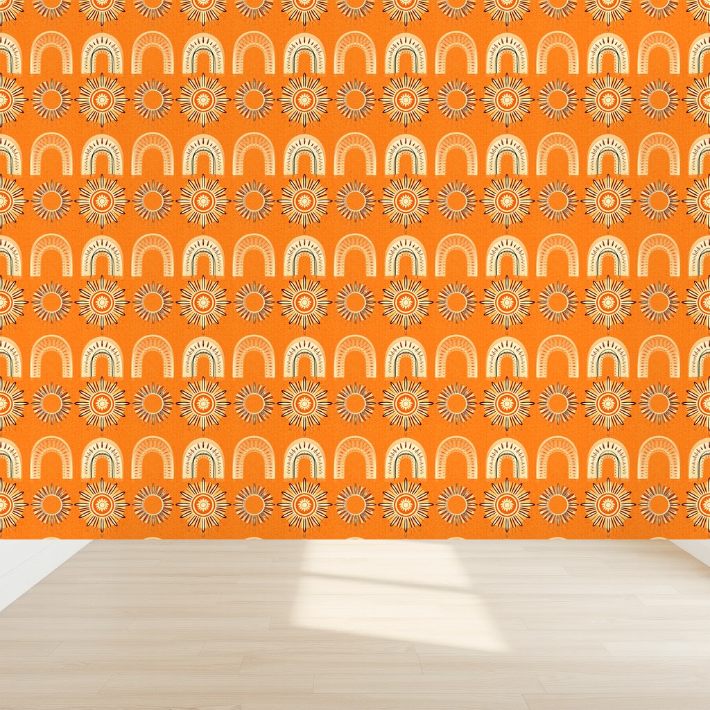 Boho Sun Tiles — Terracotta & Ochre Block Print in a nursery