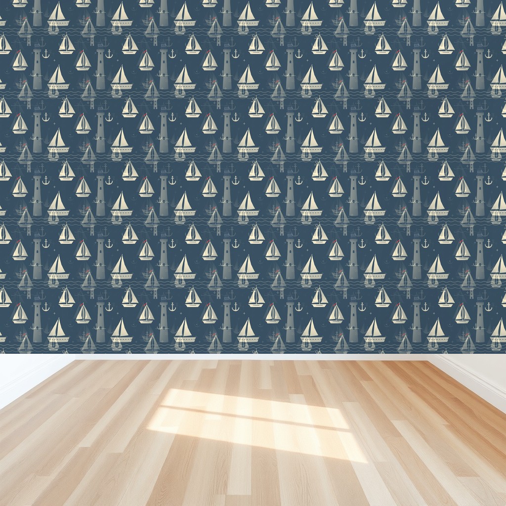 Nautical Sailboats — Navy & Dusty Blue Boys Nursery in a bedroom