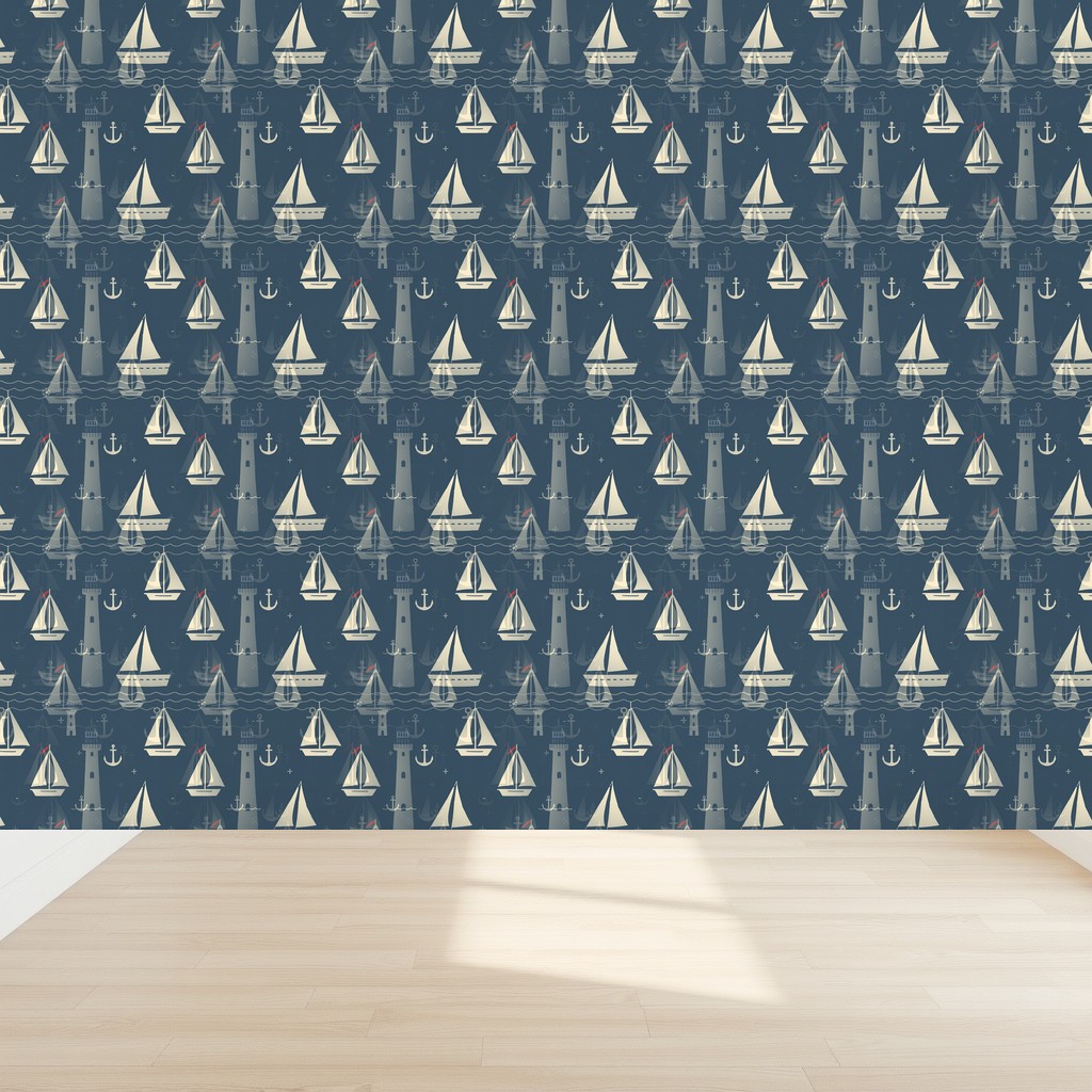 Nautical Sailboats — Navy & Dusty Blue Boys Nursery in a nursery