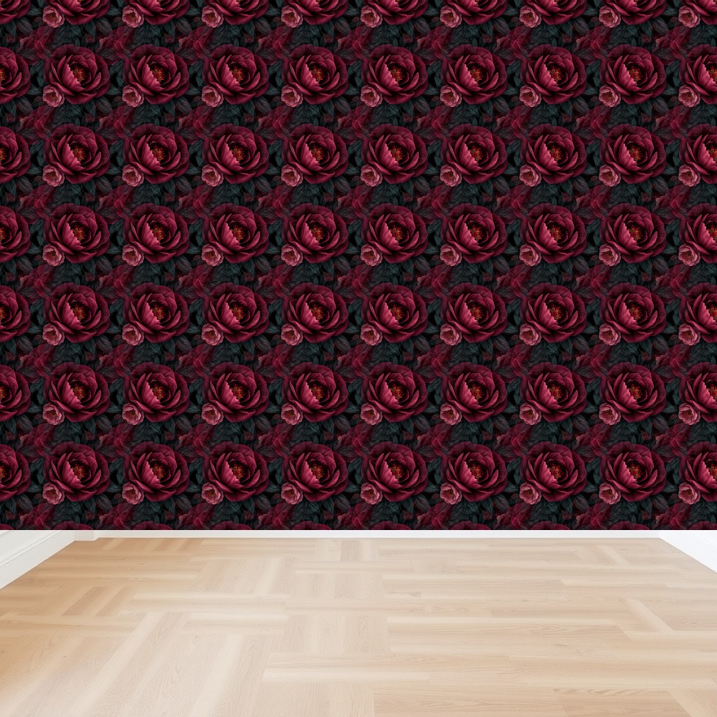 Midnight Peony — Burgundy & Dusty Rose on Near Black