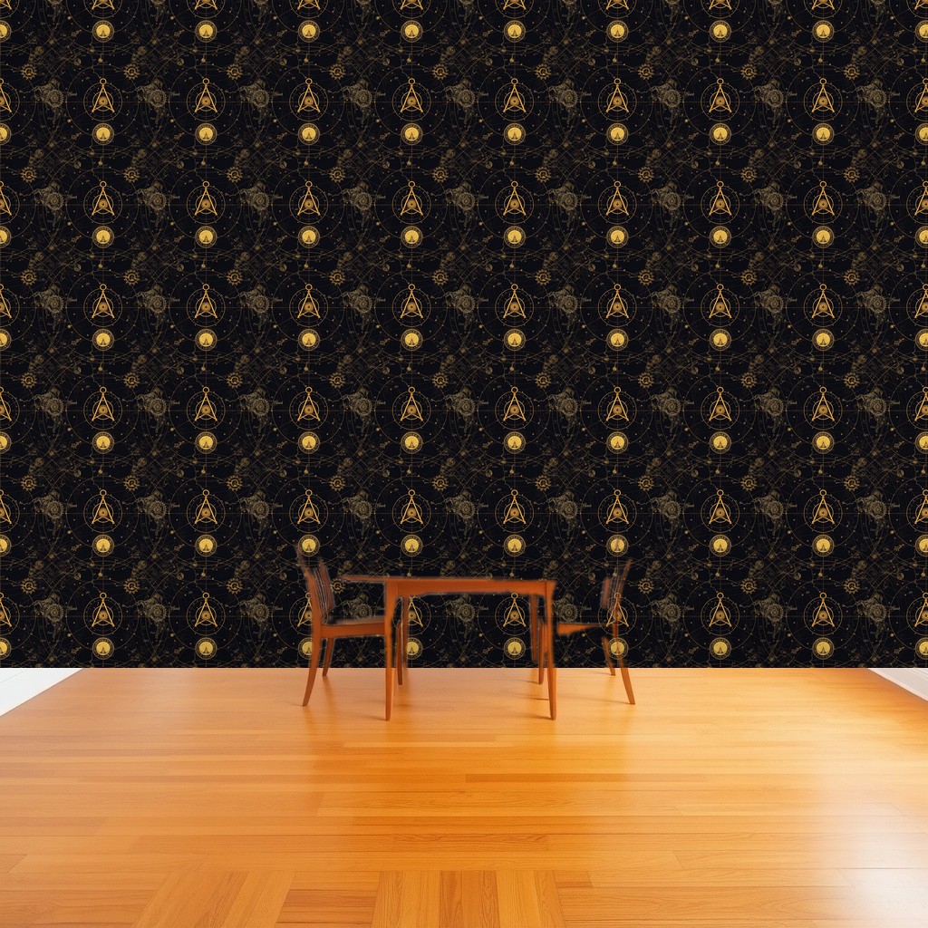Celestial Chart — Antique Gold Constellations on Navy Black in a dining