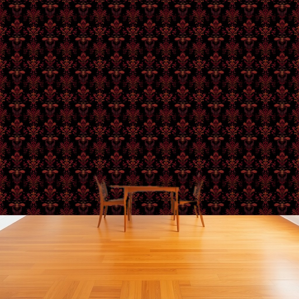 Dark Academia Damask — Burgundy & Gold on Espresso in a dining