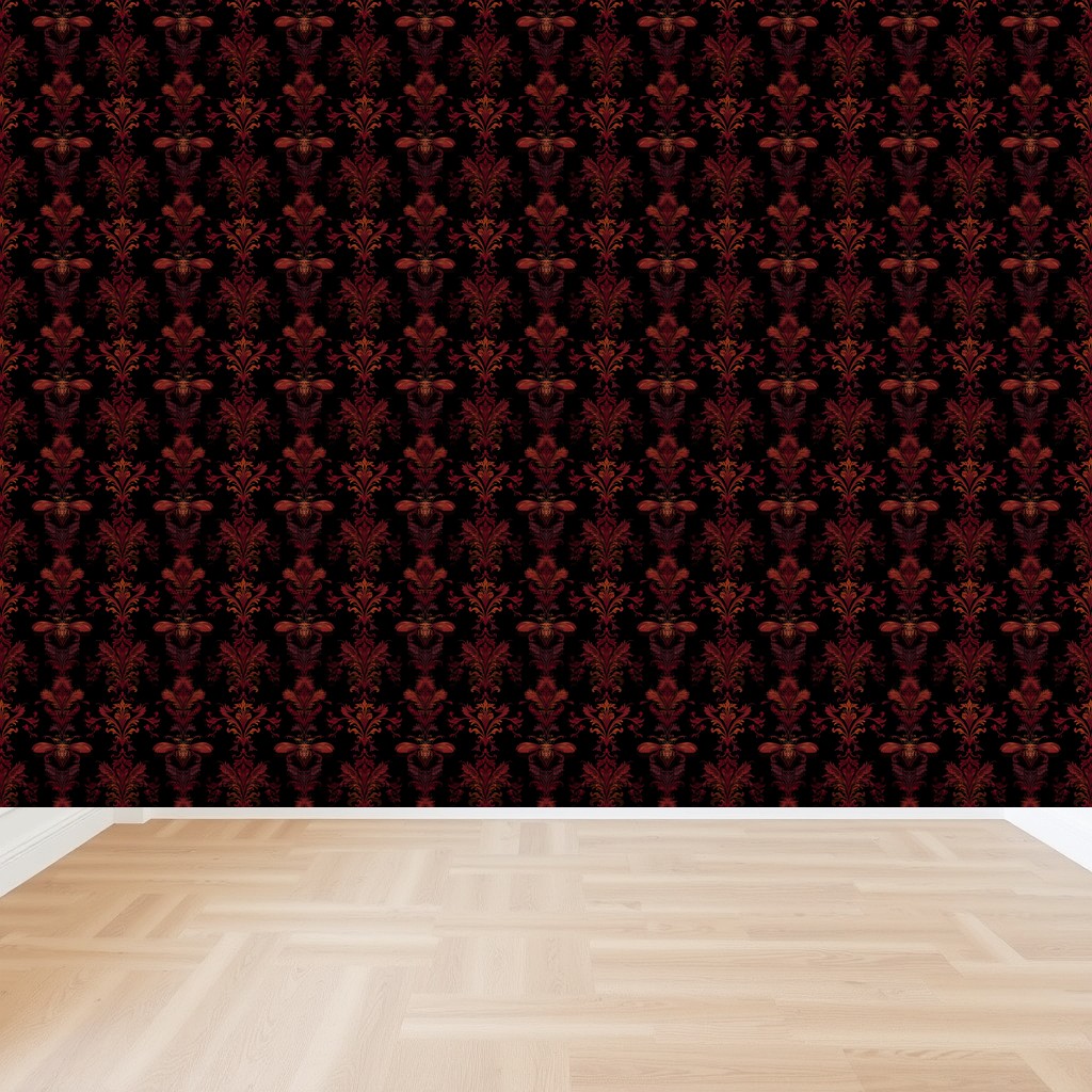 Dark Academia Damask — Burgundy & Gold on Espresso
