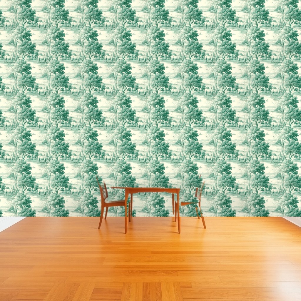 Emerald Toile de Jouy — Classic Pastoral on Antique Cream in a dining