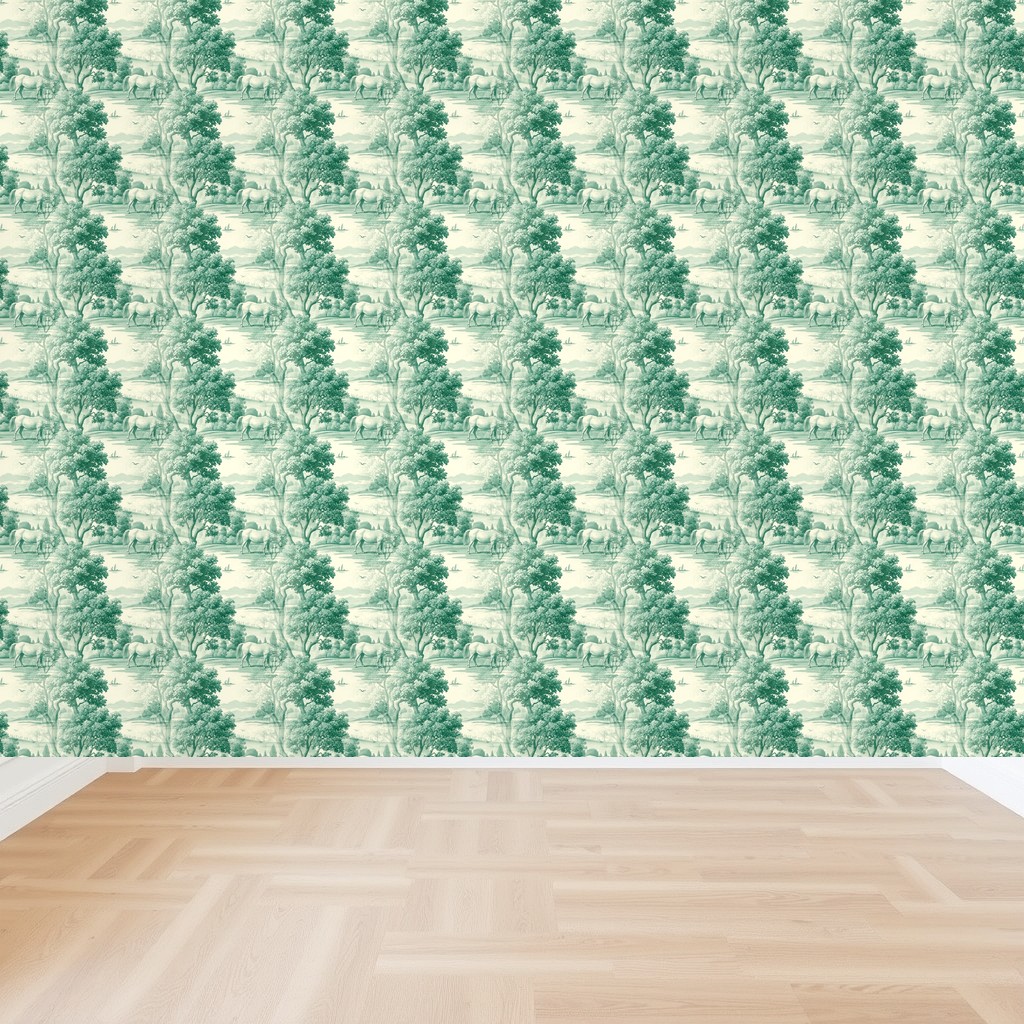 Emerald Toile de Jouy — Classic Pastoral on Antique Cream