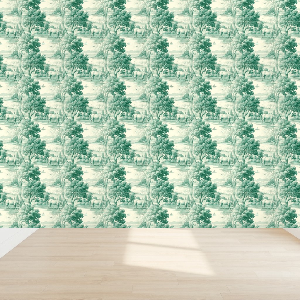 Emerald Toile de Jouy — Classic Pastoral on Antique Cream in a nursery