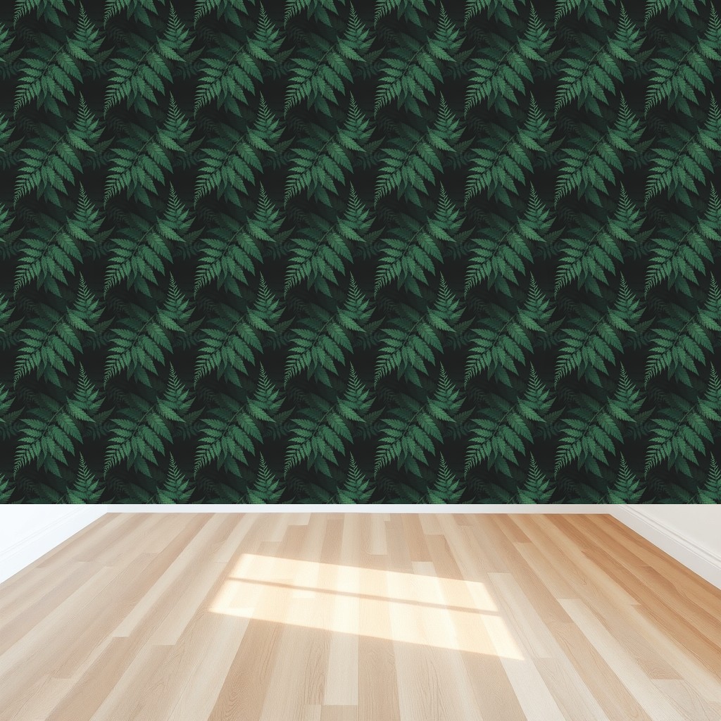 Shadow Ferns — Deep Green Fronds on Charcoal in a bedroom