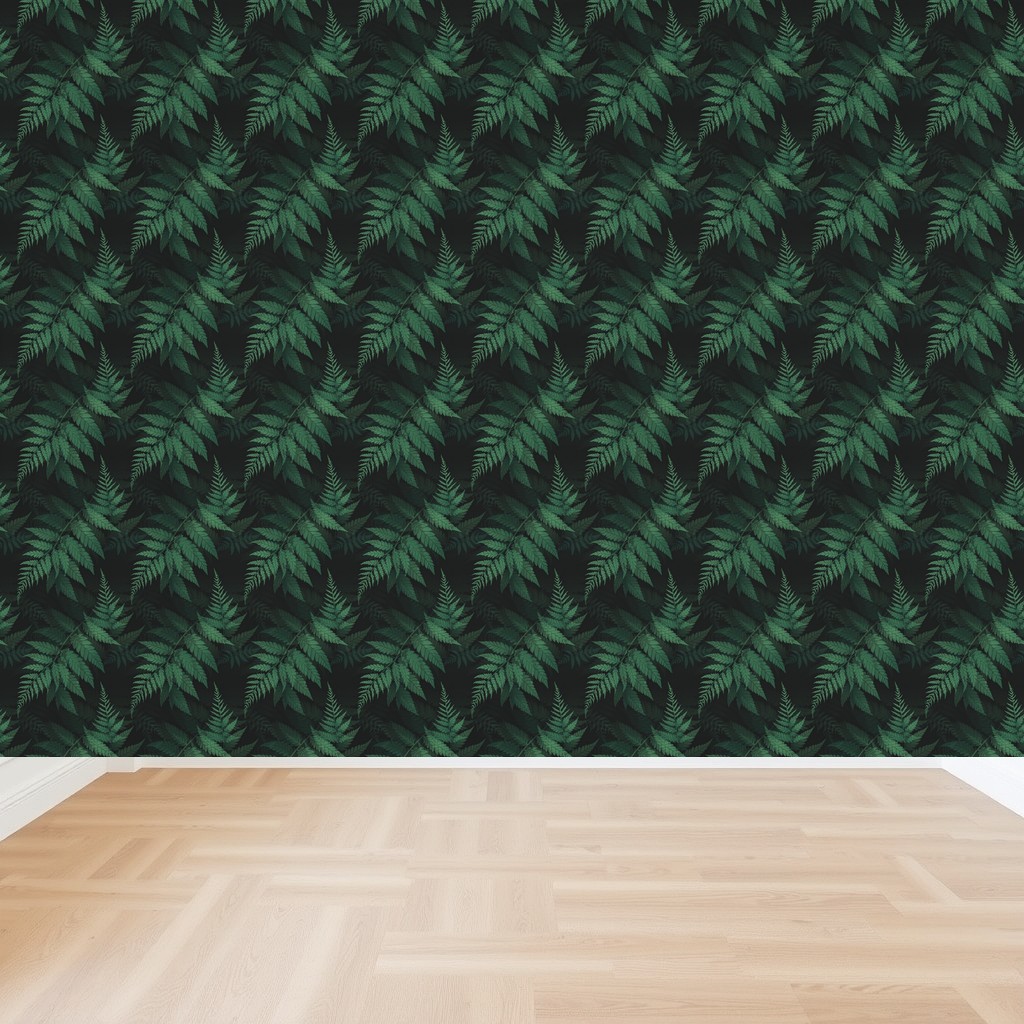 Shadow Ferns — Deep Green Fronds on Charcoal