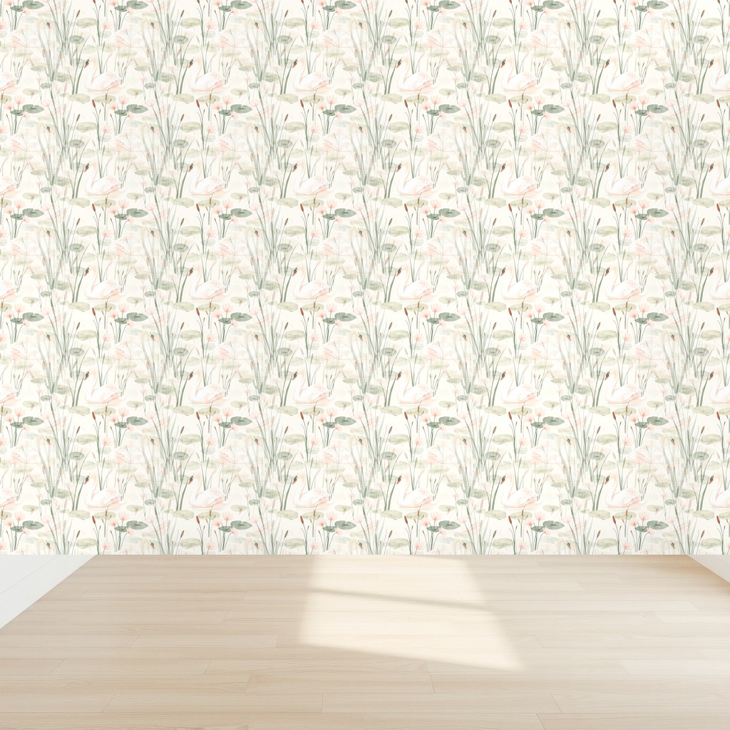 Swan Pond — Blush & Sage Painterly Girls Nursery in a nursery