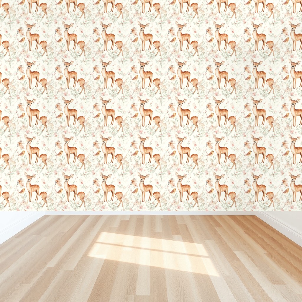 Blush Woodland — Fawns, Rabbits & Wildflowers Girls Nursery in a bedroom
