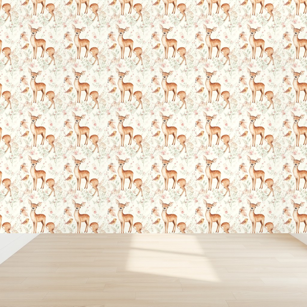 Blush Woodland — Fawns, Rabbits & Wildflowers Girls Nursery in a nursery