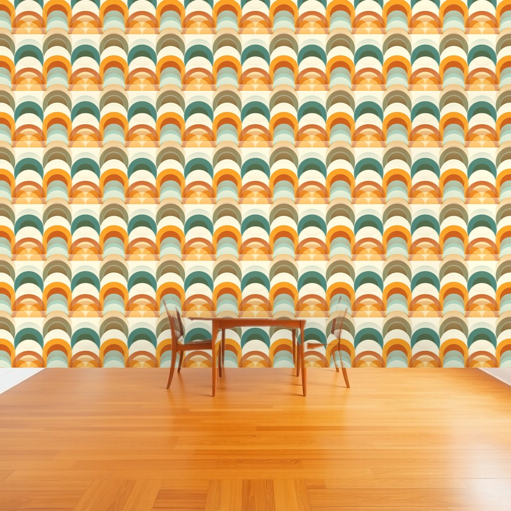 Mid-Century Arches — Mustard, Teal & Burnt Orange Geometric in a dining