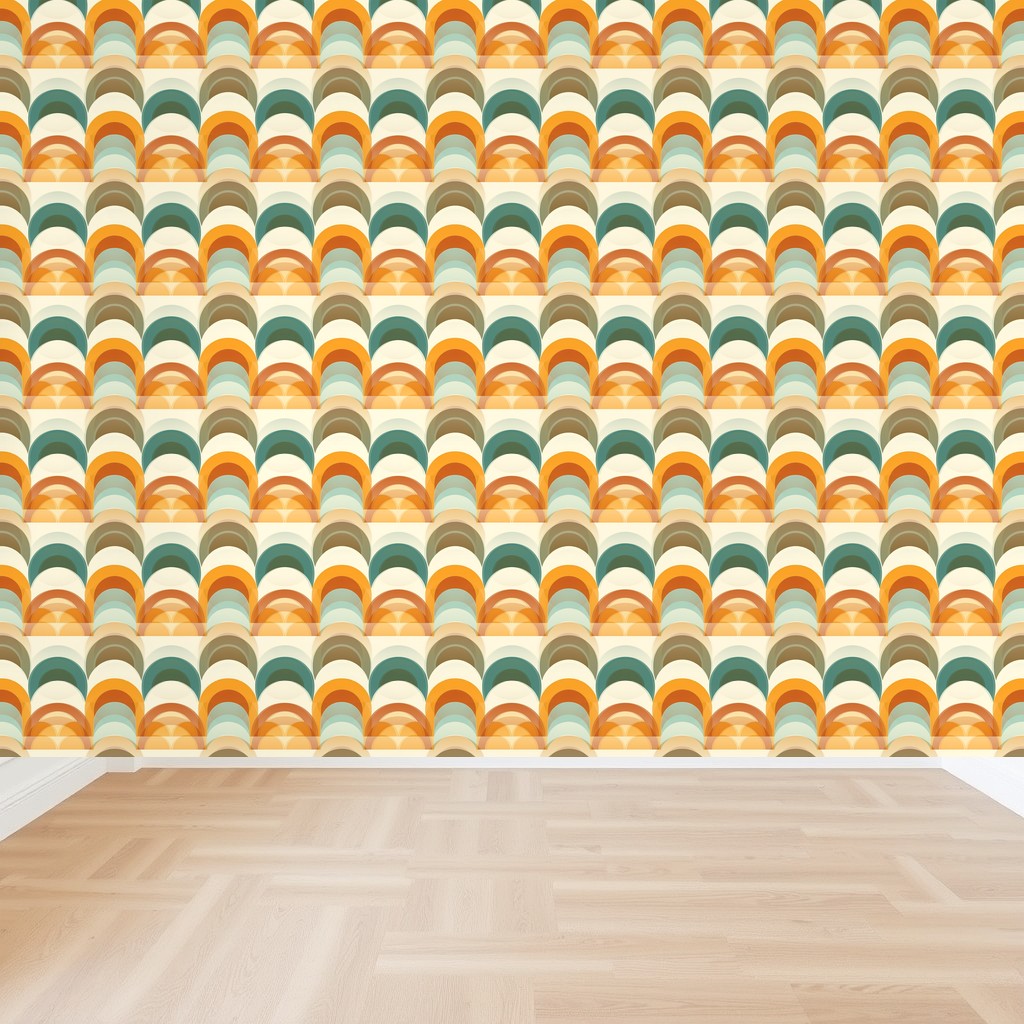 Mid-Century Arches — Mustard, Teal & Burnt Orange Geometric in a living