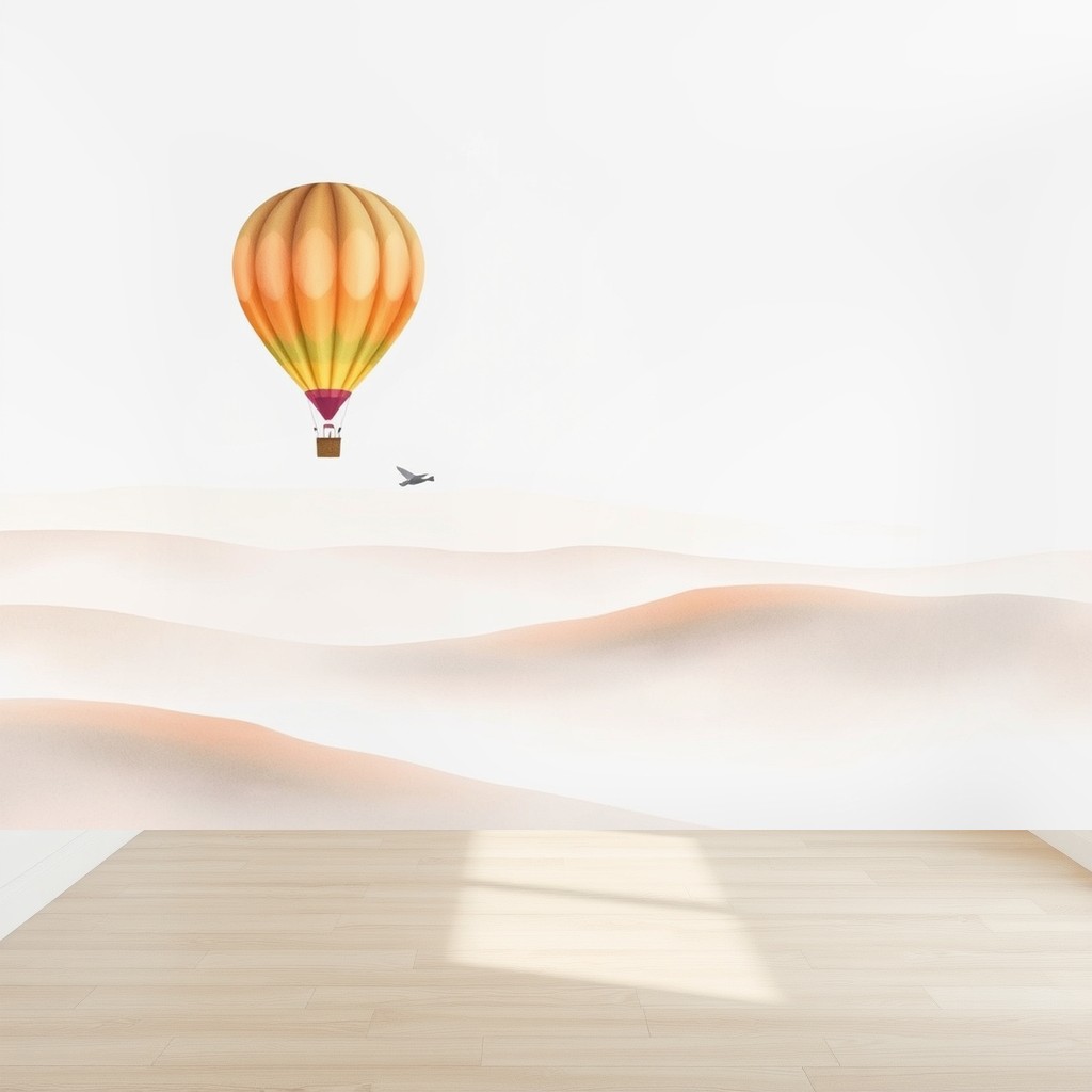 Balloon Voyage — Dawn Sky Nursery Mural in a nursery