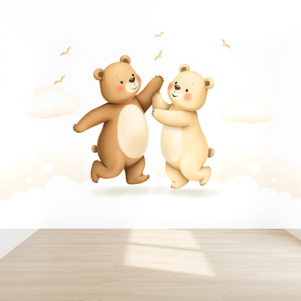 Dancing Bears in the Clouds — Nursery Wall Mural in a nursery