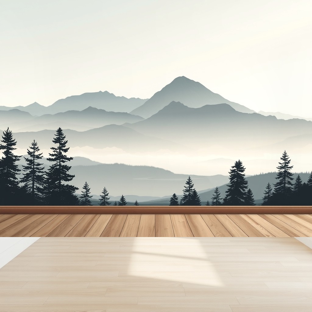 Misty Ridges — Layered Mountain Wall Mural in a nursery