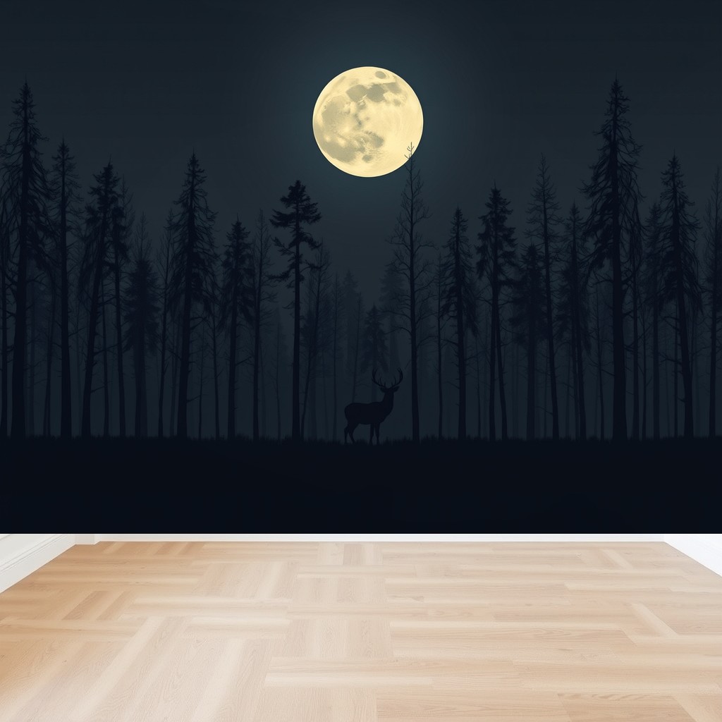 Moonlit Forest — Deer & Full Moon Wall Mural