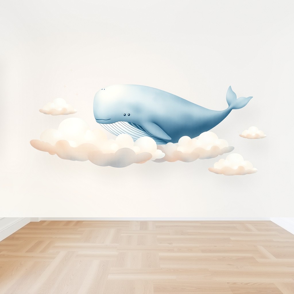 Whale in the Clouds — Dreamlike Nursery Mural