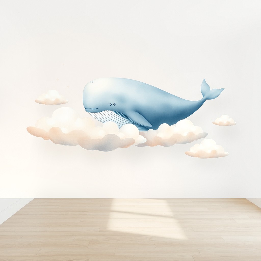Whale in the Clouds — Dreamlike Nursery Mural in a nursery