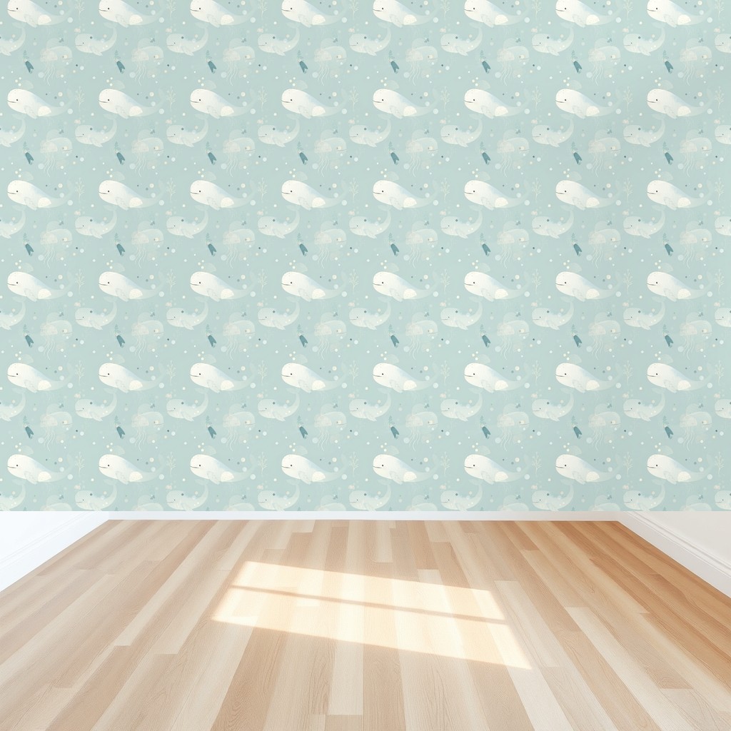 Whales & Narwhals — Dusty Blue Ocean Nursery in a bedroom