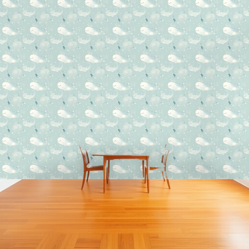 Whales & Narwhals — Dusty Blue Ocean Nursery in a dining