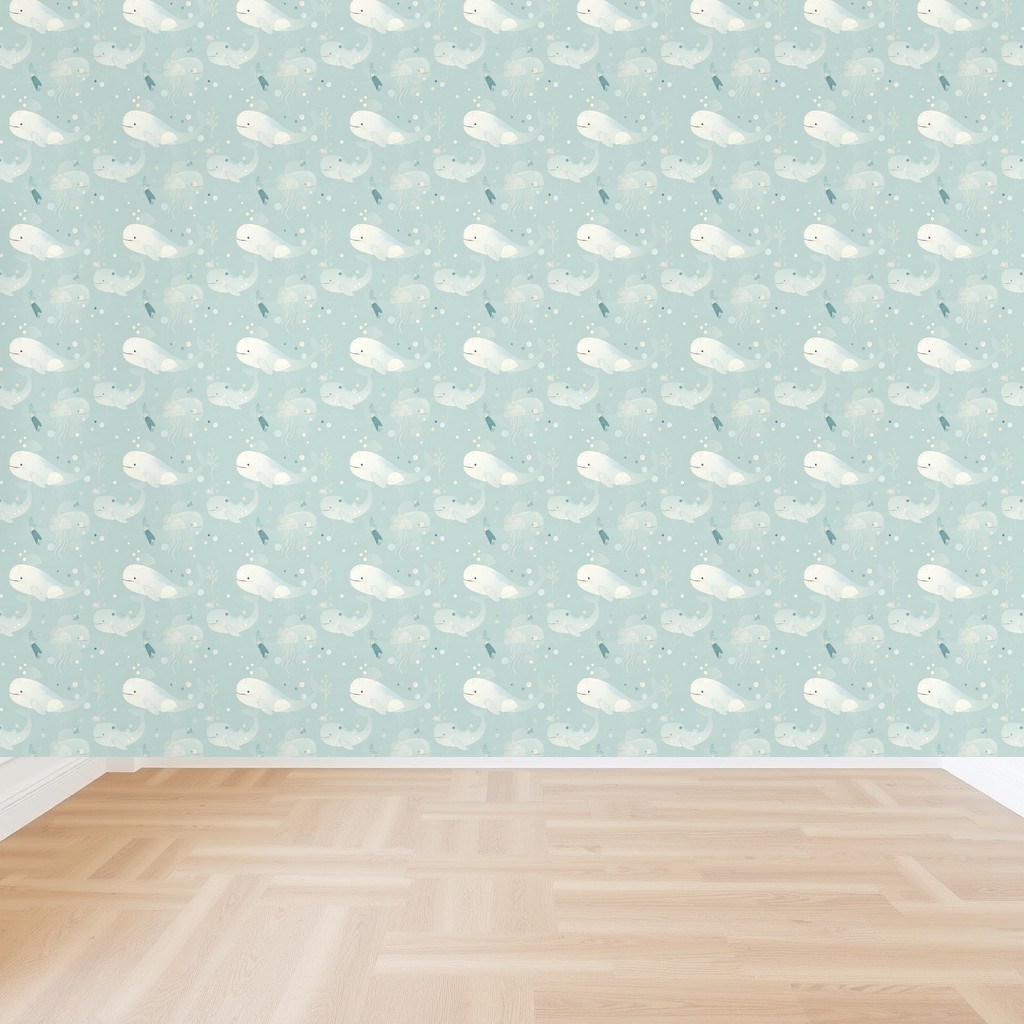 Whales & Narwhals — Dusty Blue Ocean Nursery in a living