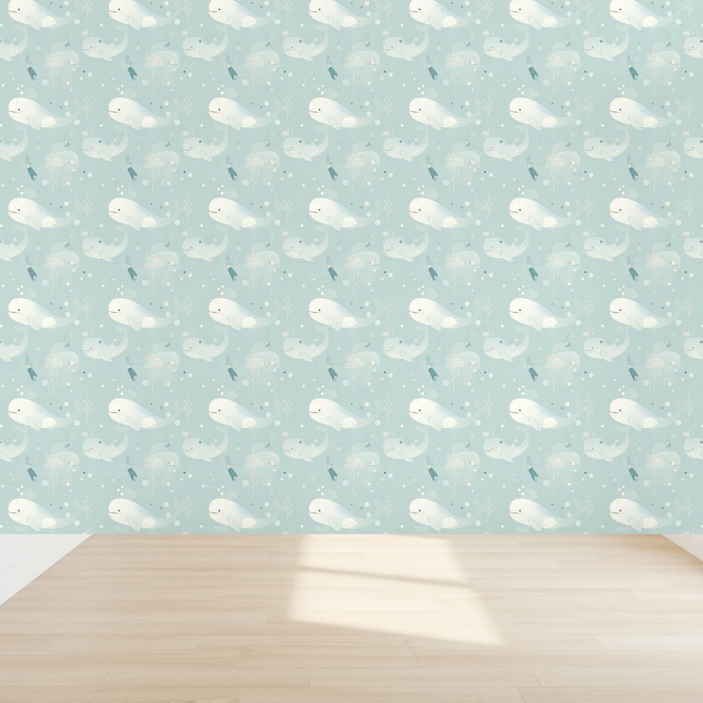 Whales & Narwhals — Dusty Blue Ocean Nursery in a nursery