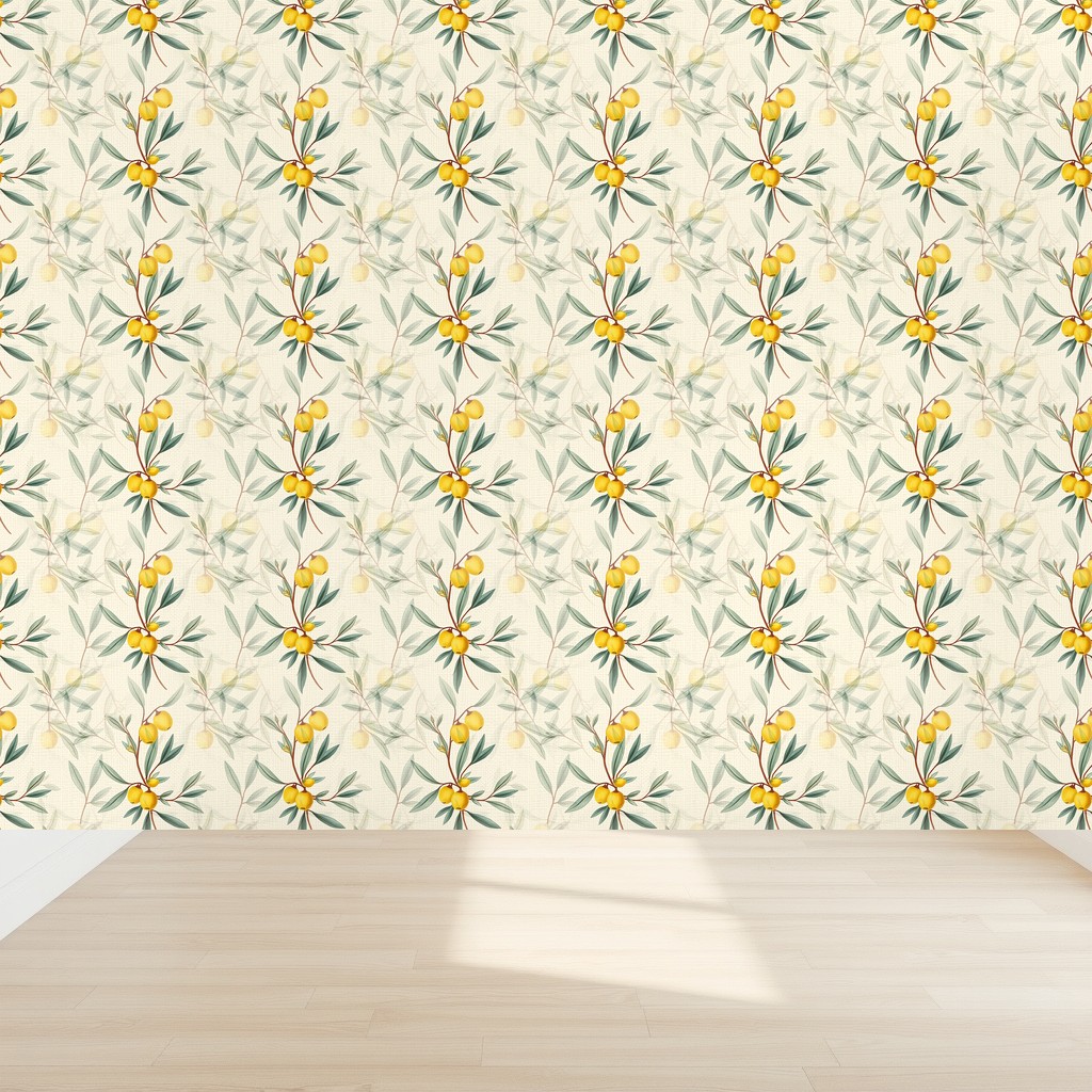 Olive Branch on Linen — Mediterranean Sage & Gold in a nursery