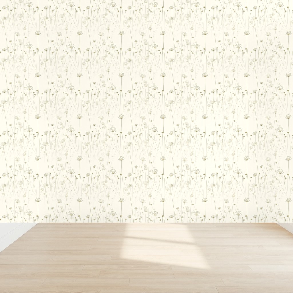 Wildflower Meadow Line Art — Olive & Cream Minimalist Botanical in a nursery