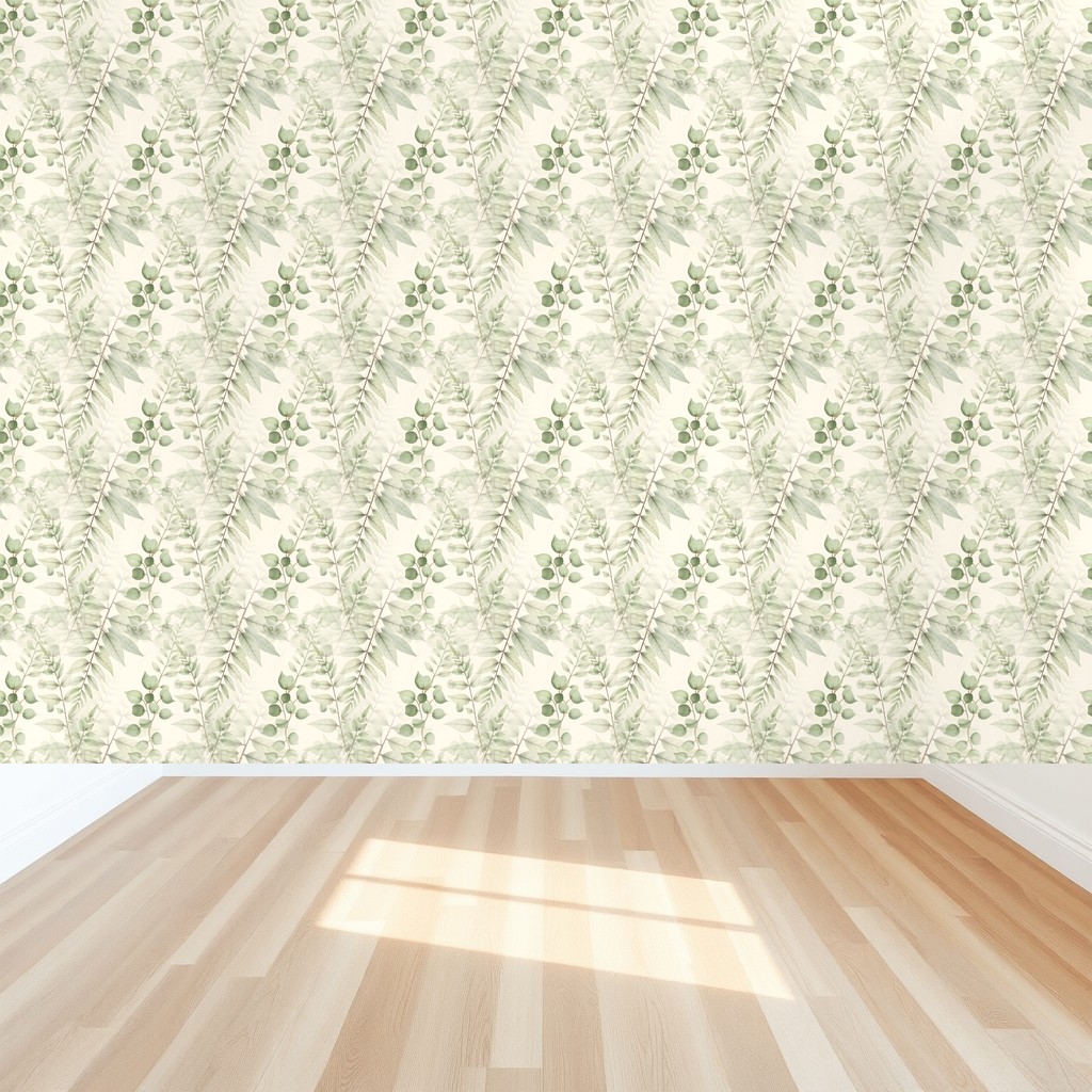 Sage Green Fern Botanical — Large Scale Watercolor on Ivory in a bedroom
