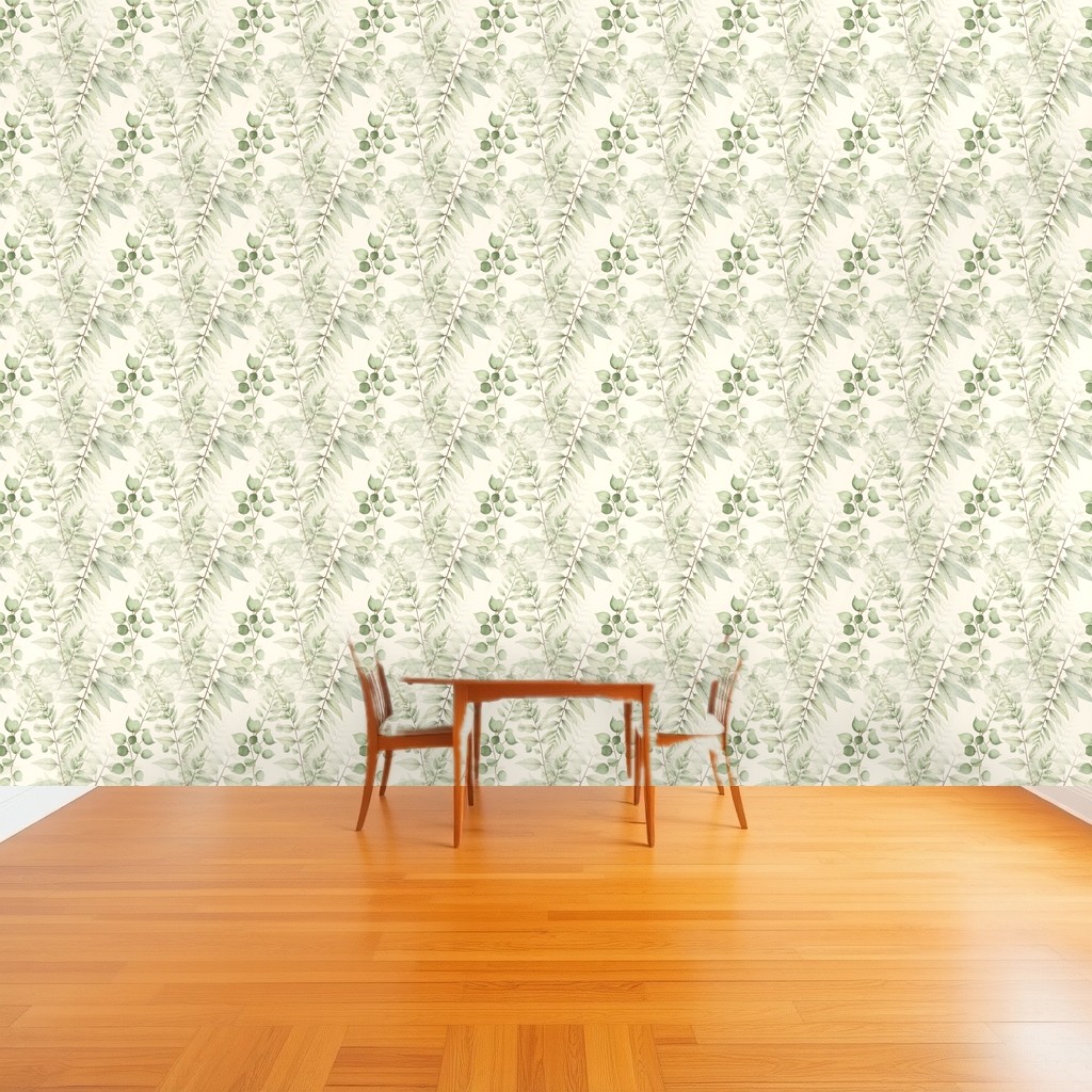 Sage Green Fern Botanical — Large Scale Watercolor on Ivory in a dining