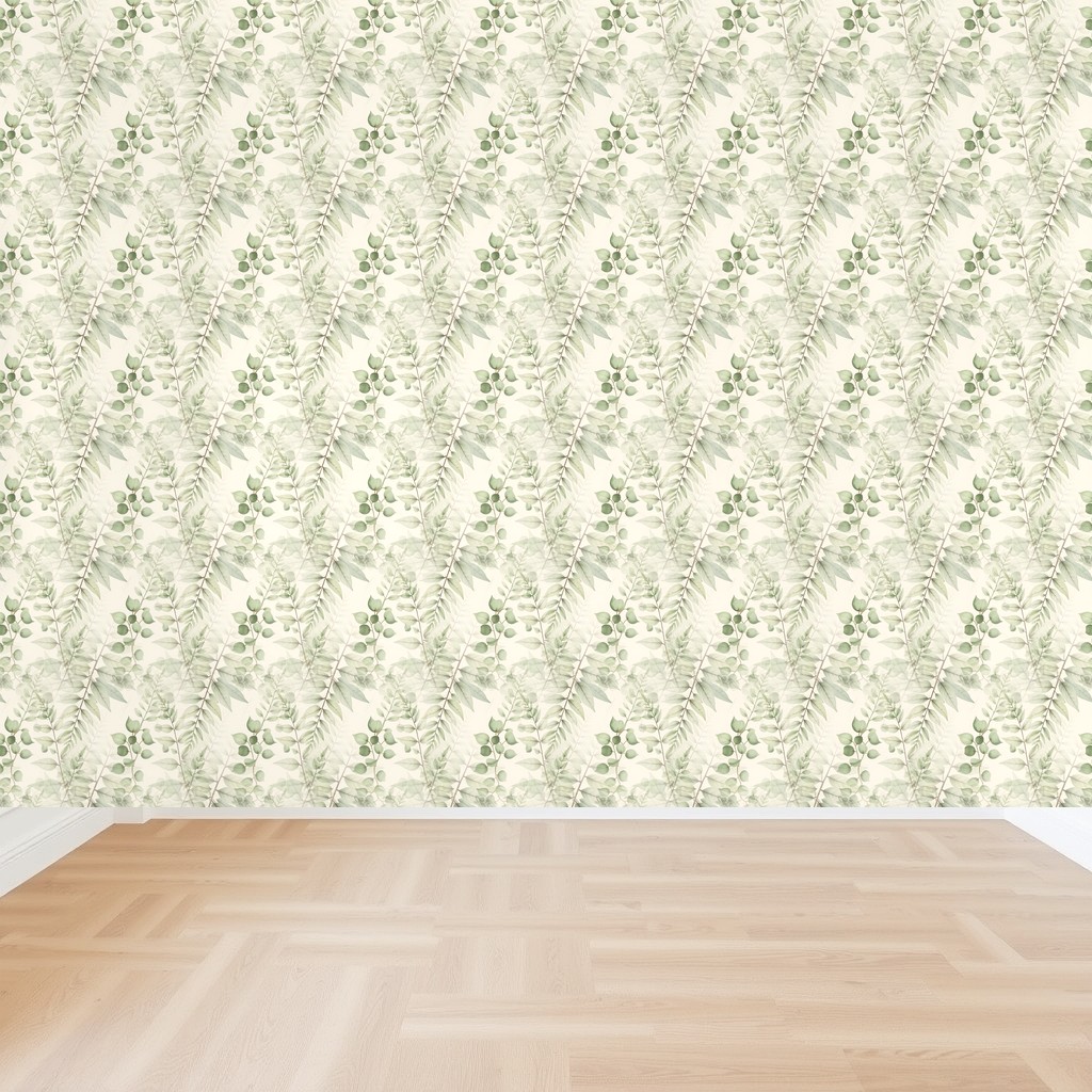 Sage Green Fern Botanical — Large Scale Watercolor on Ivory
