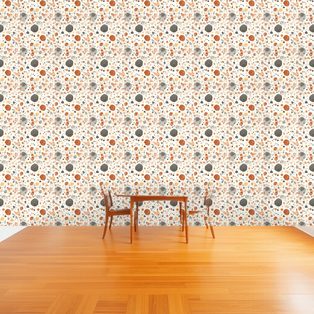 Warm Terrazzo — Tan, Rust & Blush Speckle on Off-White in a dining