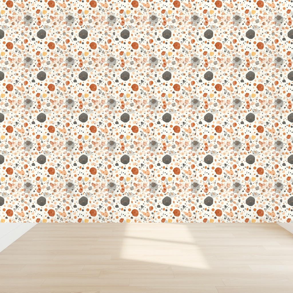Warm Terrazzo — Tan, Rust & Blush Speckle on Off-White in a nursery